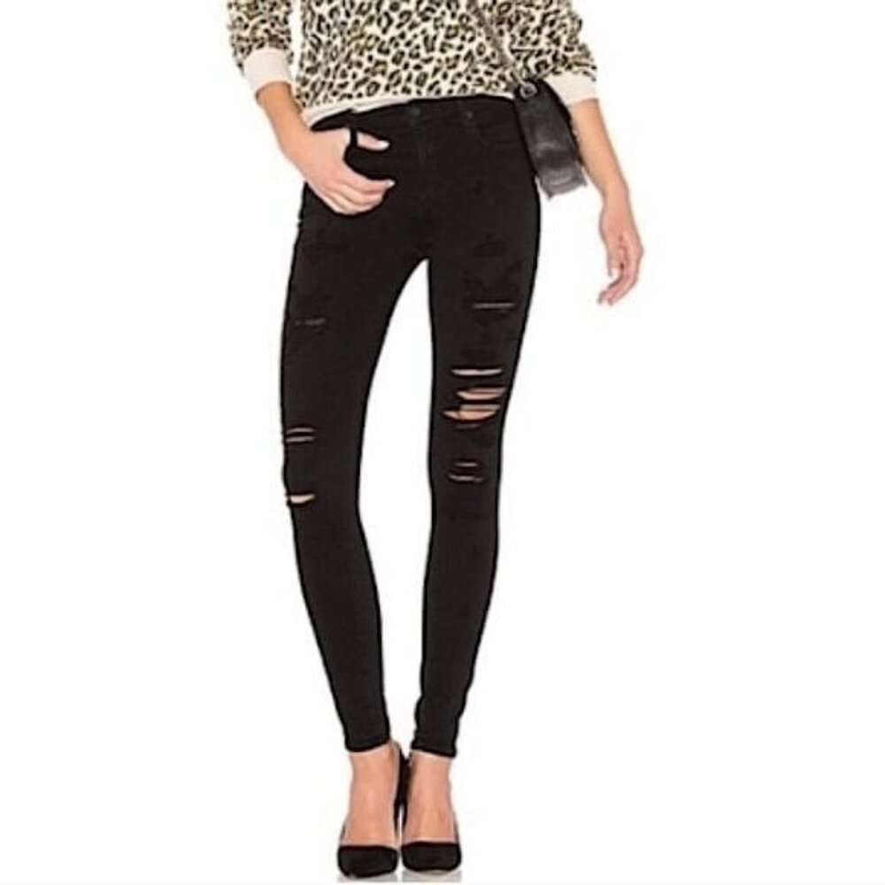 Agolde Sophie Black High Rise Distressed Skinny Jeans Size 24